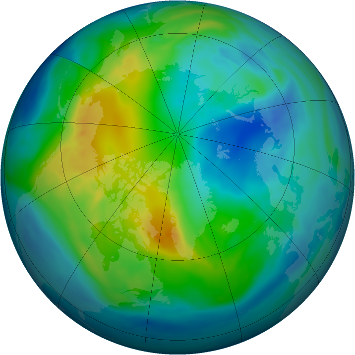 Arctic ozone map for 07 November 2005